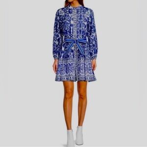 Antonio Melani Blue White Printed Long Sleeve Dress Size 8 Belted NWT Style